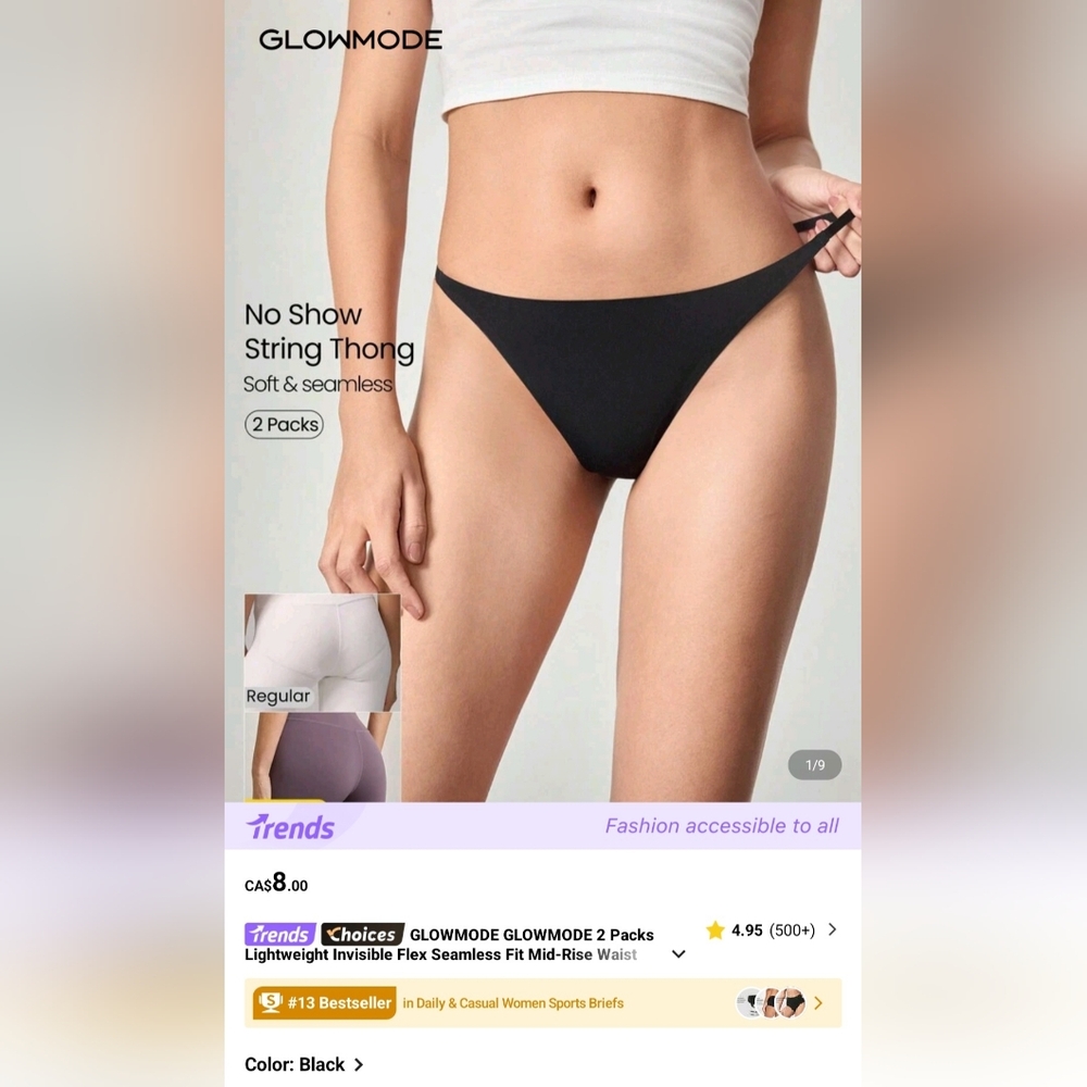 SHEIN Black No Show String Thong